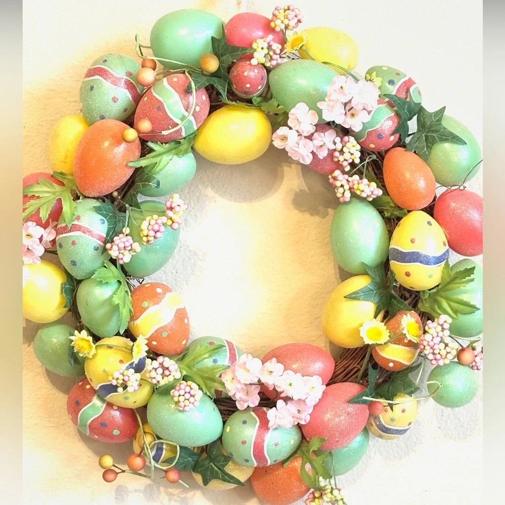 Vintage Handmade Easter Egg Wreath 14”